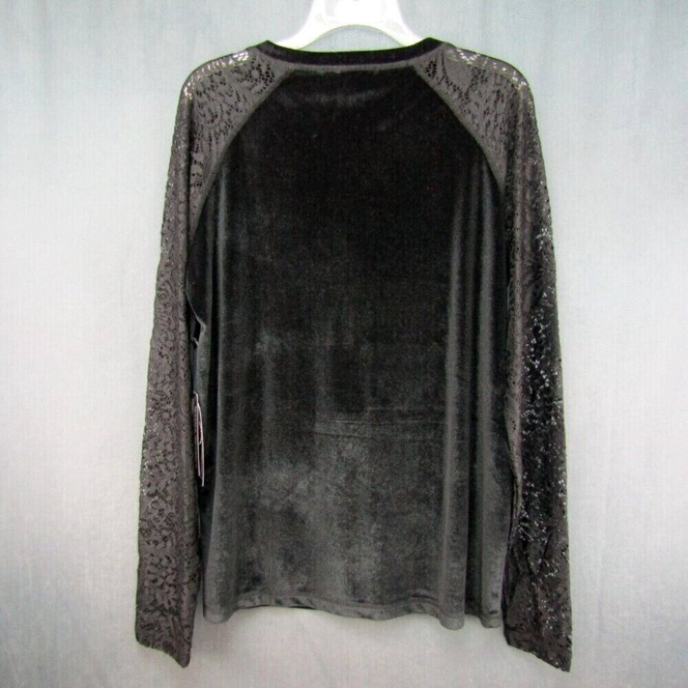 Cowgirl Tuff Black Velvet Long Lace Sleeve Top Womens Size L Velour New Tag - Picture 4 of 10